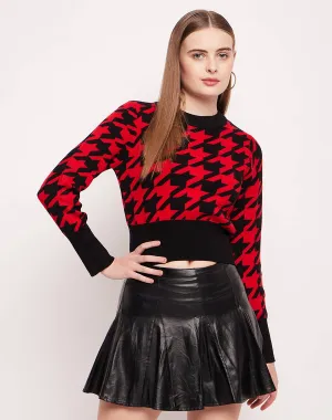 Camla Barcelona Geometric Print Red Crop Sweater