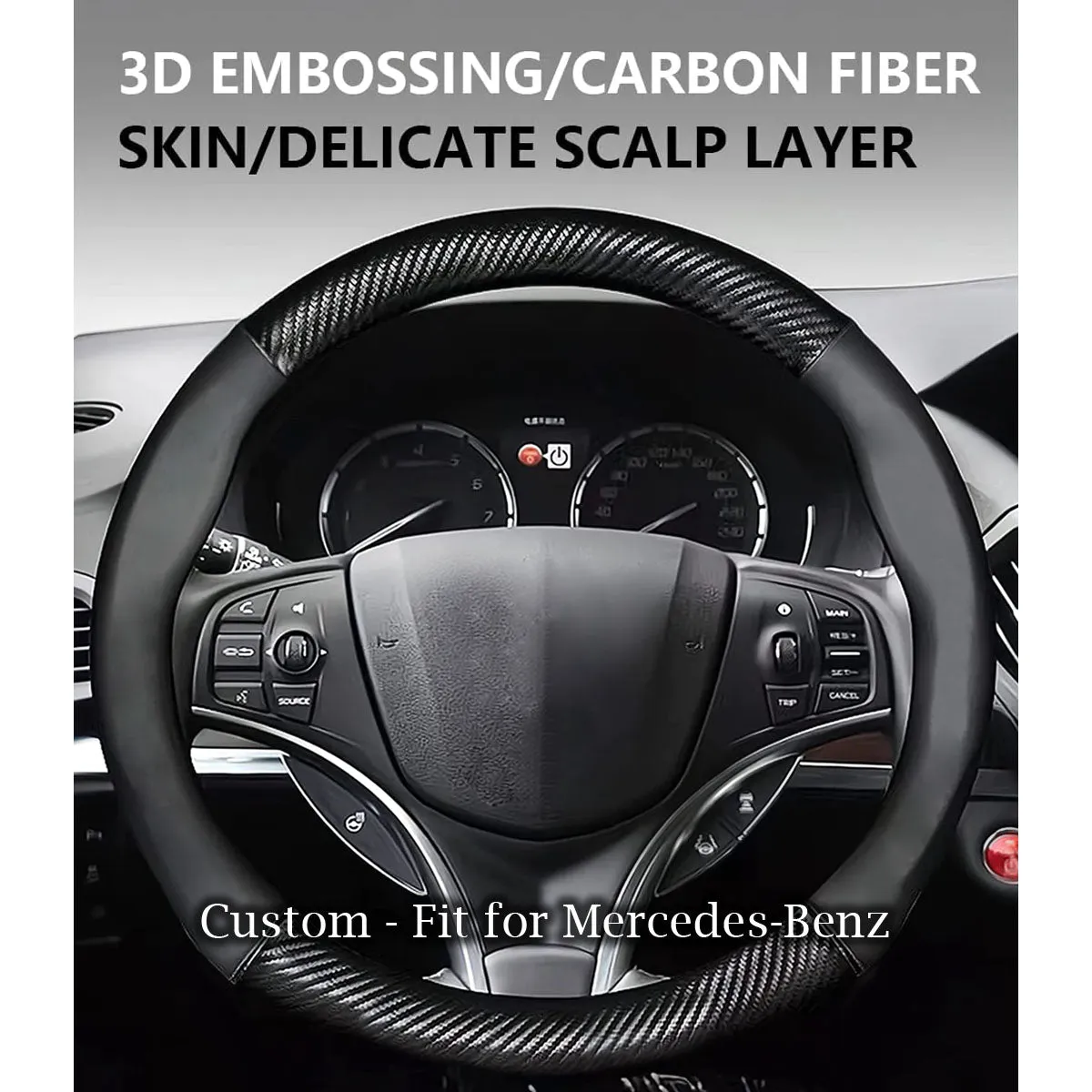 Car Steering Wheel Cover, Custom Logo For Your Cars, Leather Nonslip 3D Carbon Fiber Texture Sport Style Wheel Cover for Women, Interior Modification for All Car Accessories MB18992