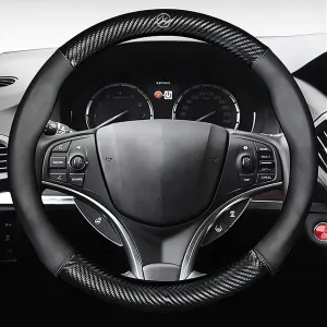 Car Steering Wheel Cover, Custom Logo For Your Cars, Leather Nonslip 3D Carbon Fiber Texture Sport Style Wheel Cover for Women, Interior Modification for All Car Accessories MB18992
