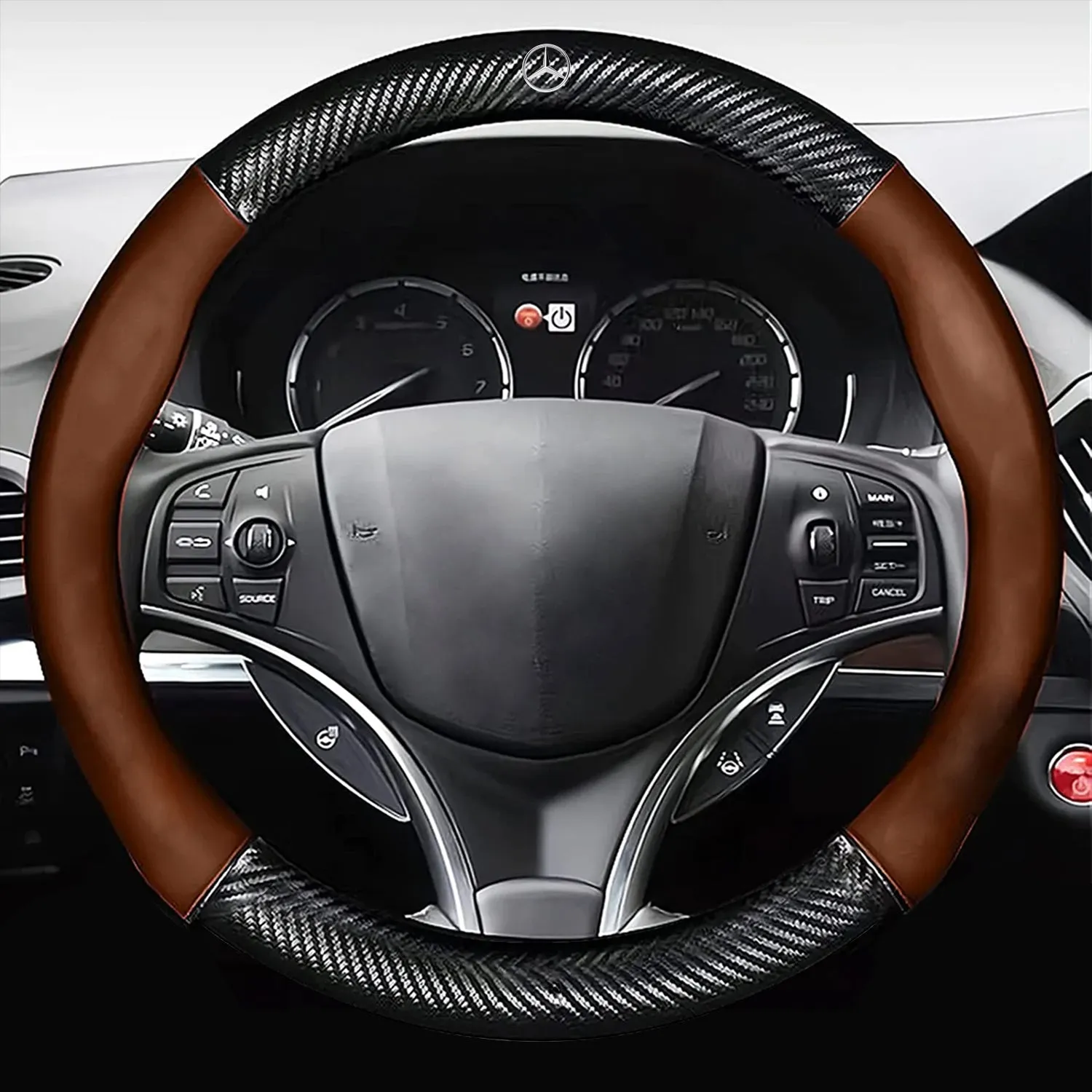 Car Steering Wheel Cover, Custom Logo For Your Cars, Leather Nonslip 3D Carbon Fiber Texture Sport Style Wheel Cover for Women, Interior Modification for All Car Accessories MB18992