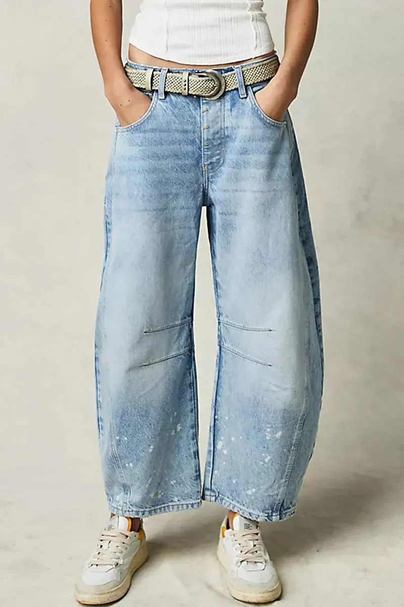 Casual Street Solid Make Old Loose Denim Jeans(No Belt)