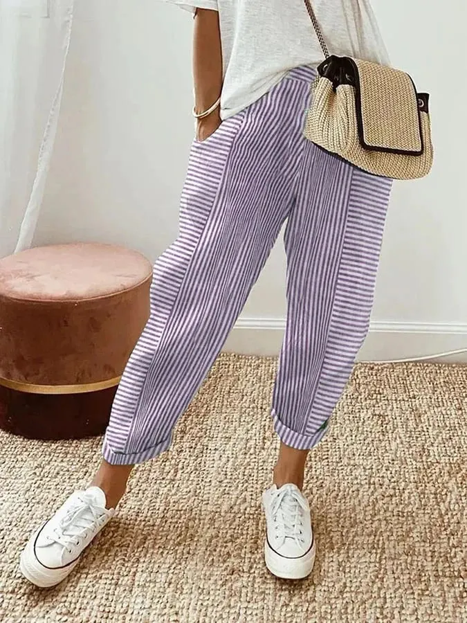 Celia | Classic Striped Cotton Trousers