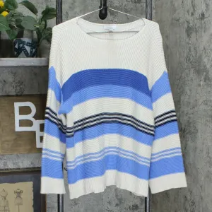Charter Club Women's Striped Button-Trim Sweater Admiral Navy Large