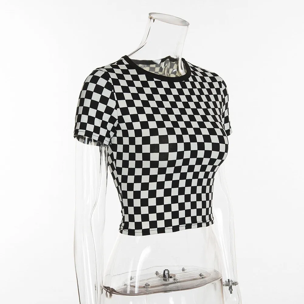 Checkered Black and White cropped tshirt