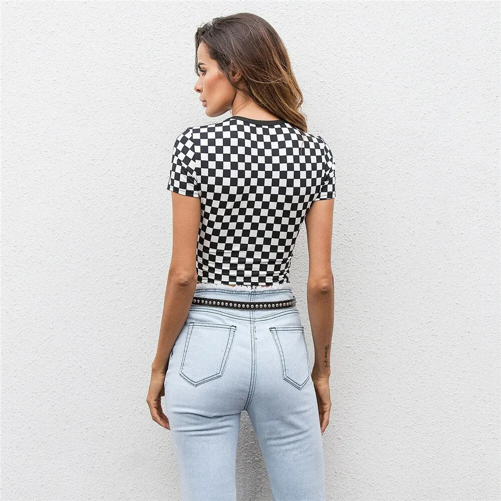 Checkered Black and White cropped tshirt