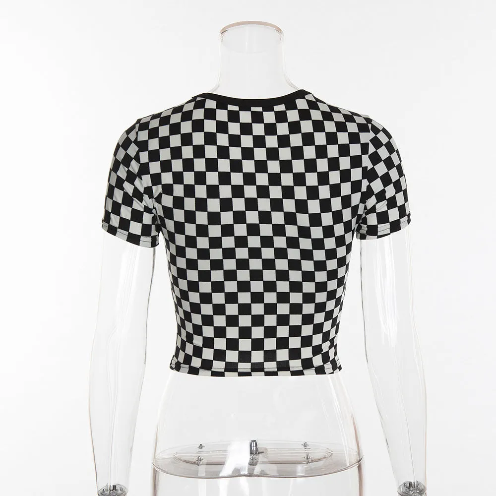 Checkered Black and White cropped tshirt