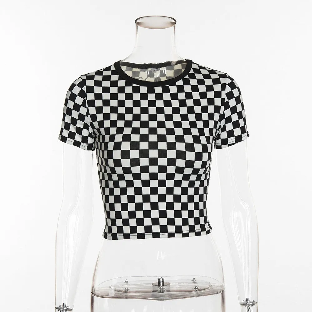 Checkered Black and White cropped tshirt