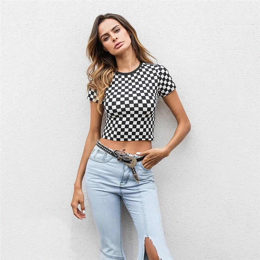 Checkered Black and White cropped tshirt