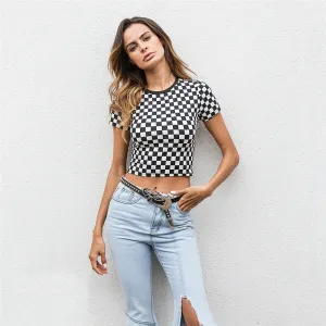 Checkered Black and White cropped tshirt