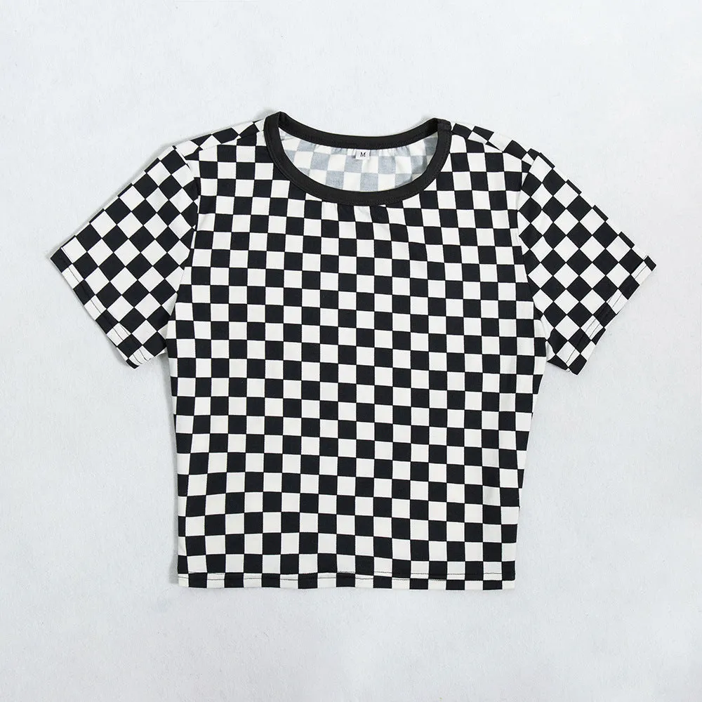 Checkered Black and White cropped tshirt