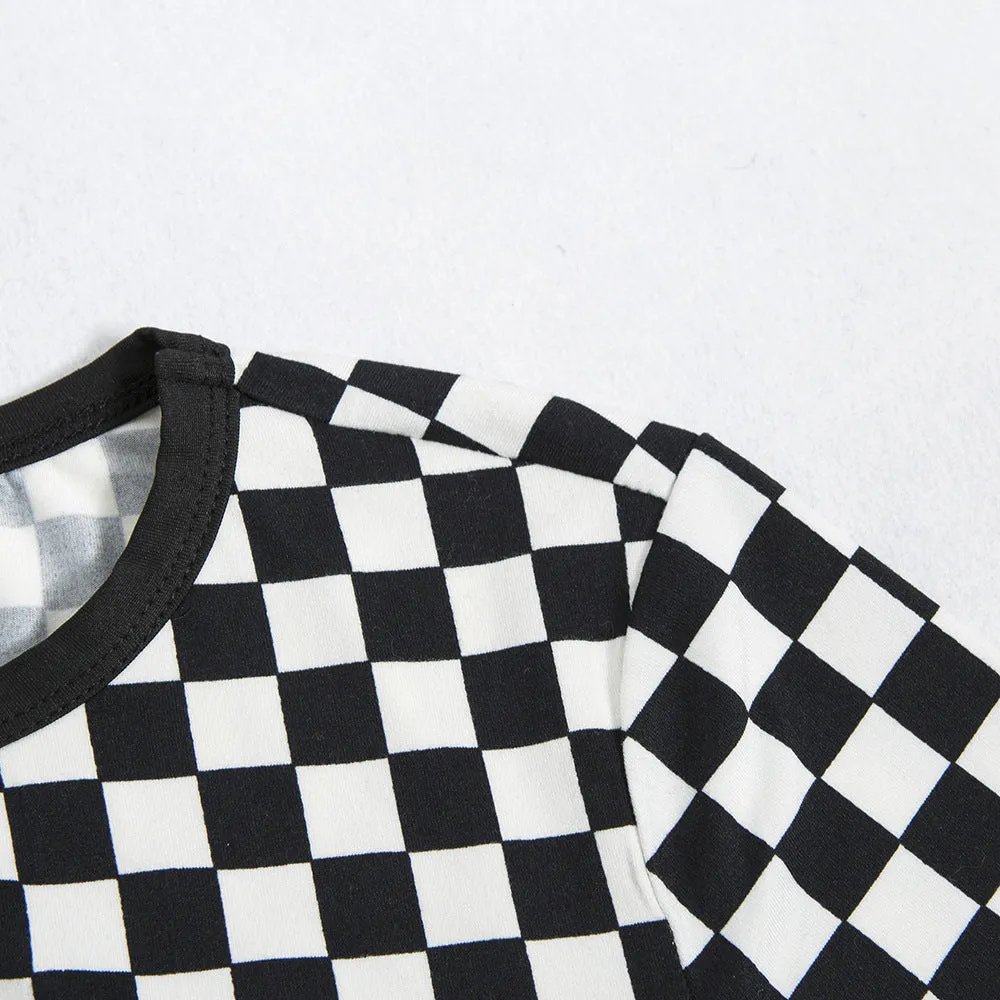 Checkered Black and White cropped tshirt