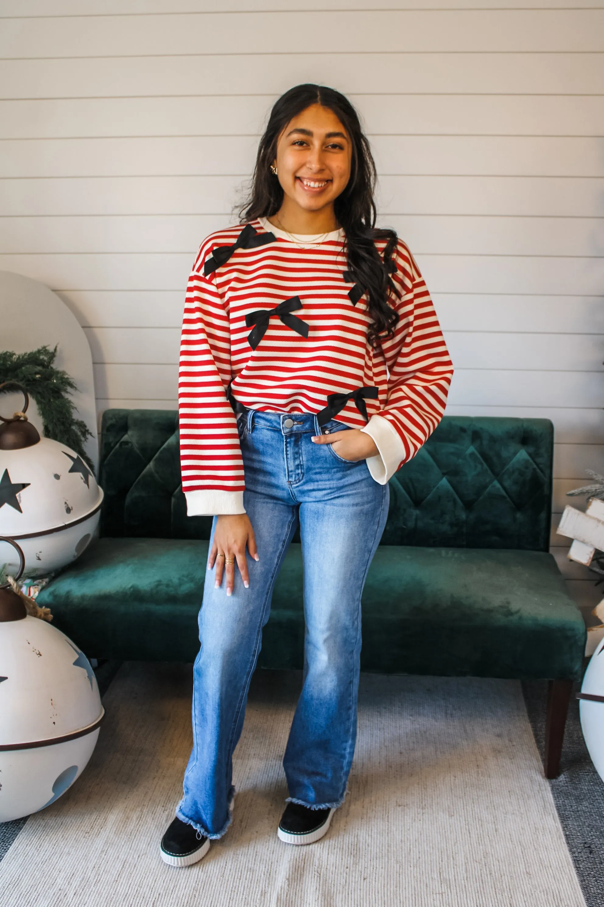 Cheerful Mix Bow Top • Red Stripe