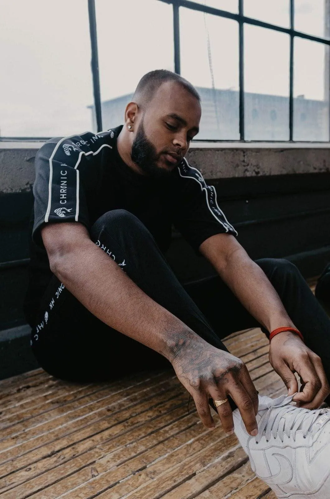 Chronic Ink Logo Band Trackpants - Black (Cuffed Bottoms)