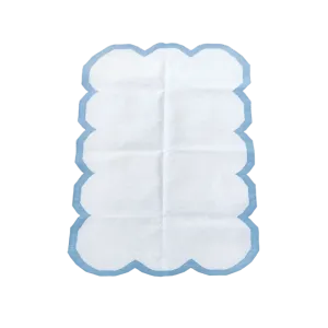 Classic White Scallop Cotton Rug with Blue Border