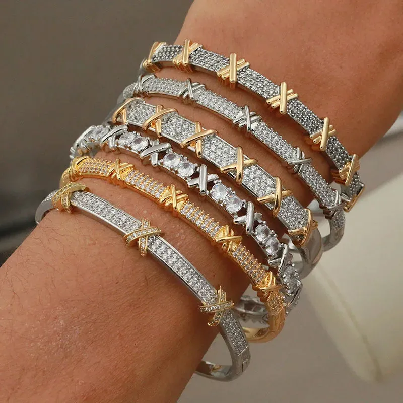 Classical Crystal Cubic Zircon Cross Bangles & Bracelet