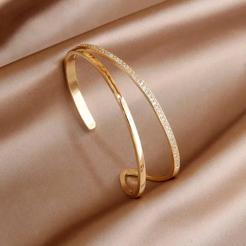 Classical Crystal Cubic Zircon Cross Bangles & Bracelet