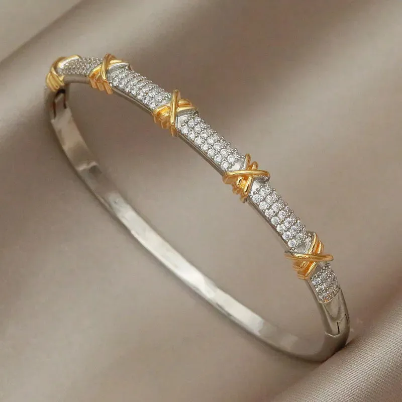 Classical Crystal Cubic Zircon Cross Bangles & Bracelet