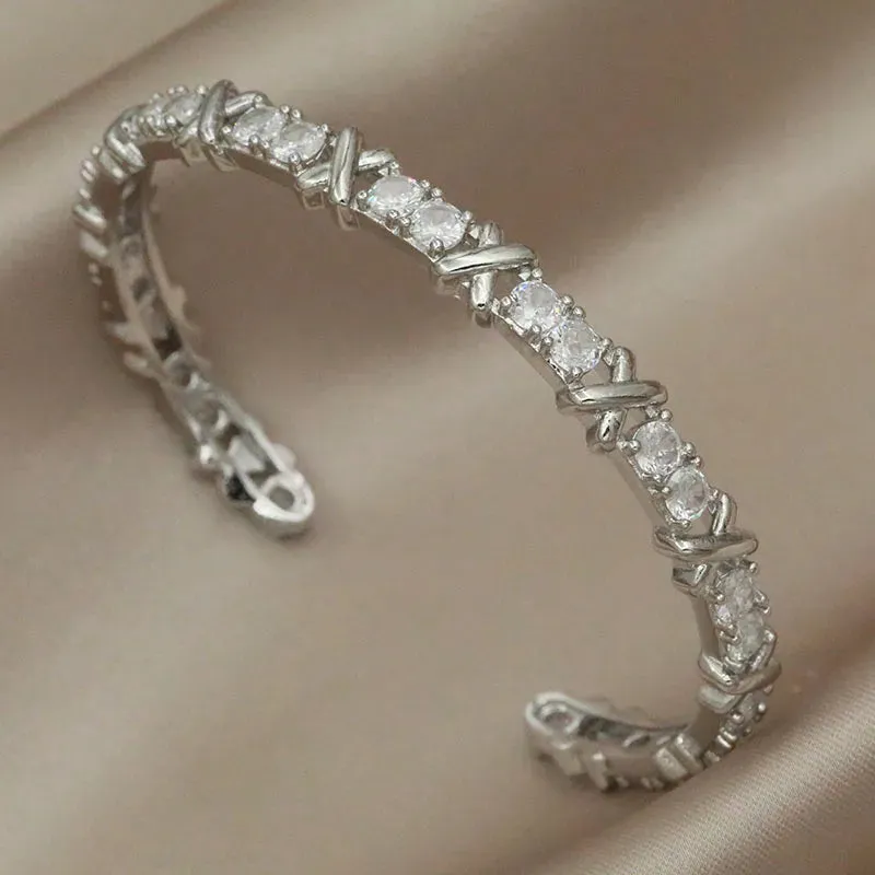 Classical Crystal Cubic Zircon Cross Bangles & Bracelet