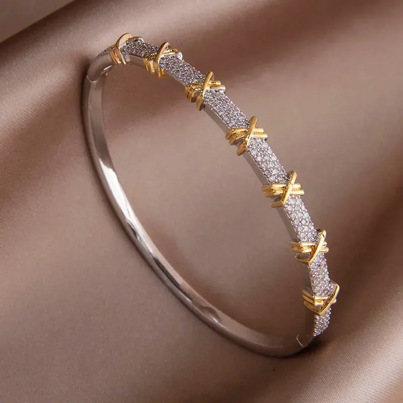 Classical Crystal Cubic Zircon Cross Bangles & Bracelet