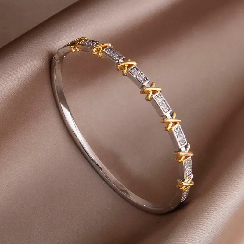 Classical Crystal Cubic Zircon Cross Bangles & Bracelet