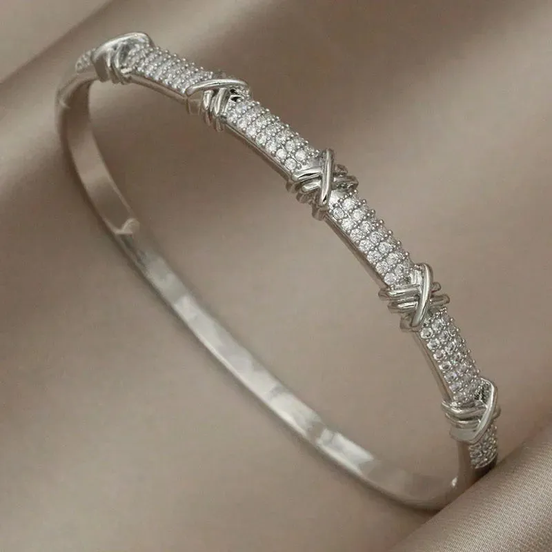 Classical Crystal Cubic Zircon Cross Bangles & Bracelet