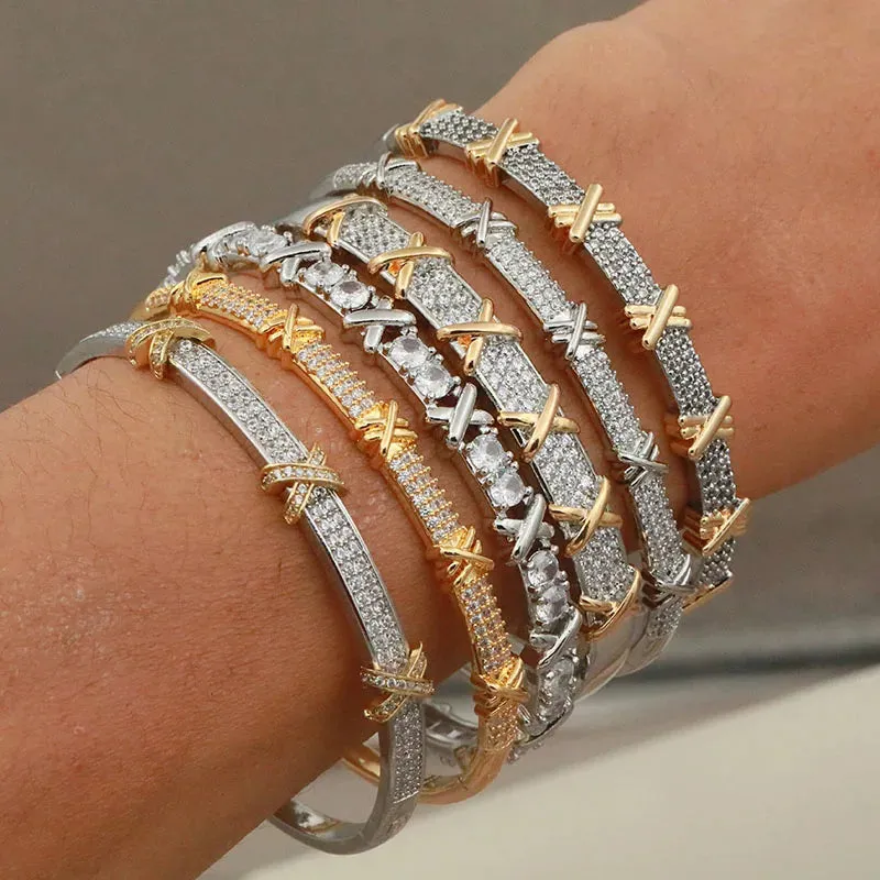 Classical Crystal Cubic Zircon Cross Bangles & Bracelet