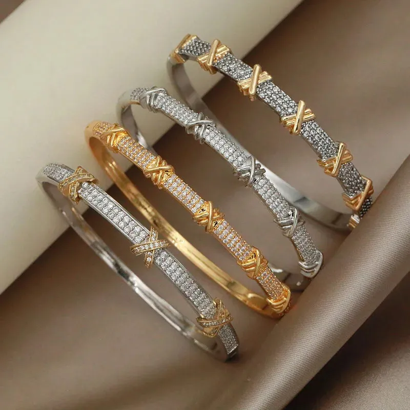 Classical Crystal Cubic Zircon Cross Bangles & Bracelet