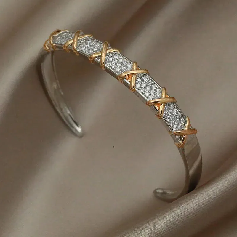 Classical Crystal Cubic Zircon Cross Bangles & Bracelet