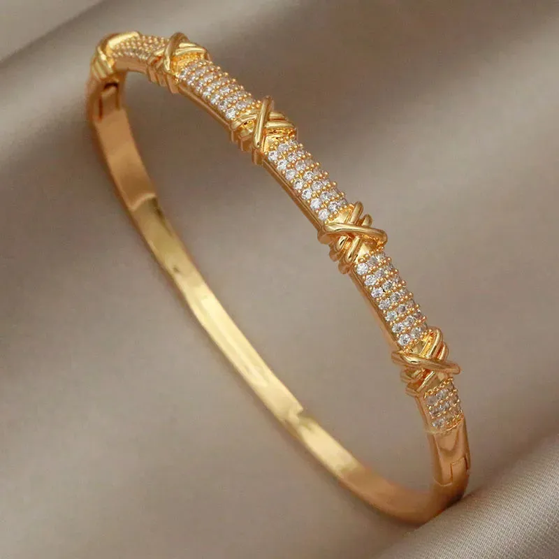 Classical Crystal Cubic Zircon Cross Bangles & Bracelet