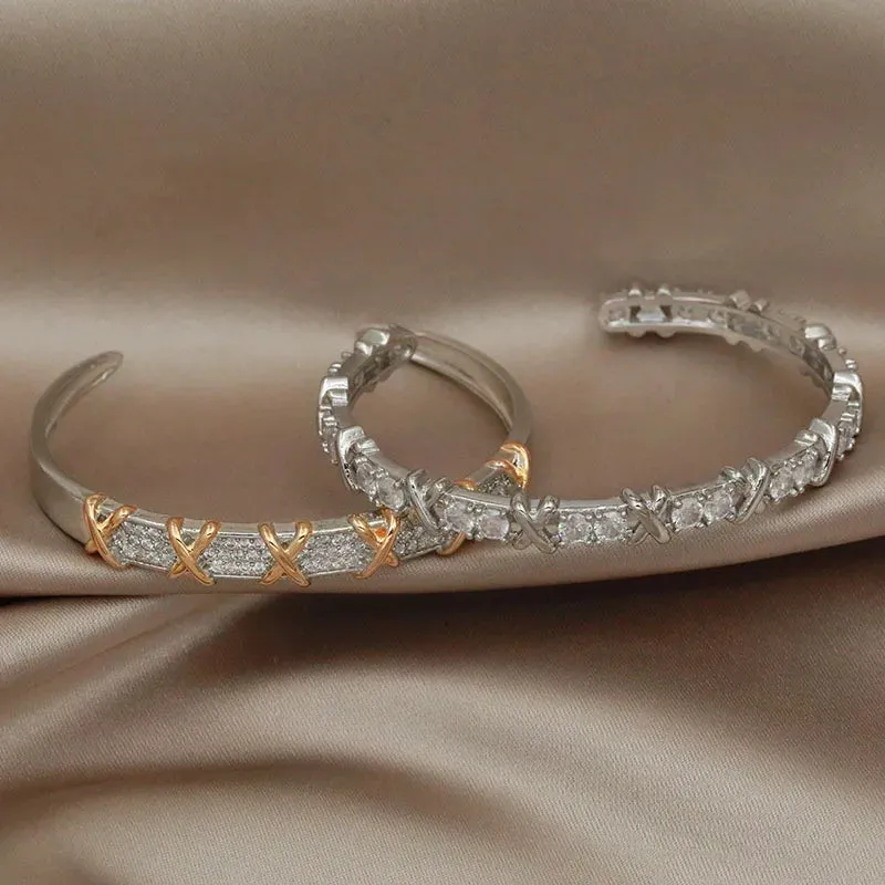 Classical Crystal Cubic Zircon Cross Bangles & Bracelet