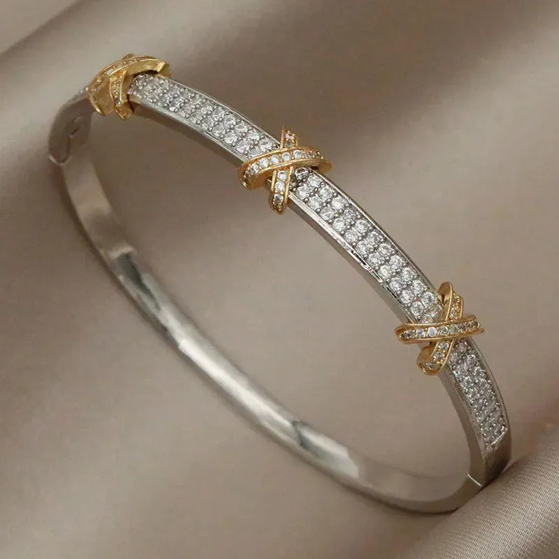 Classical Crystal Cubic Zircon Cross Bangles & Bracelet