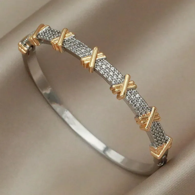 Classical Crystal Cubic Zircon Cross Bangles & Bracelet