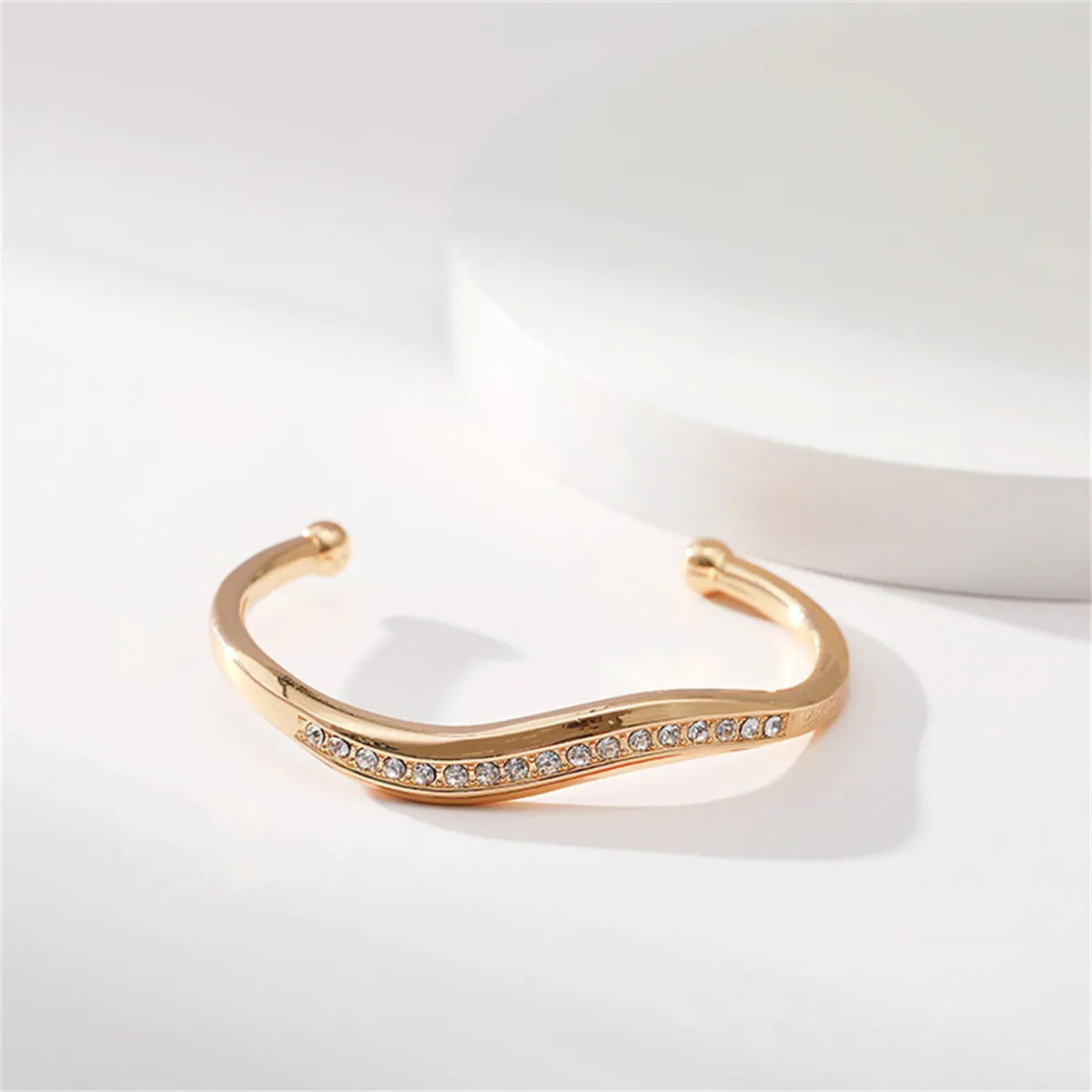 Clear Cubic Zirconia & 18K Gold-Plated Wave Cuff