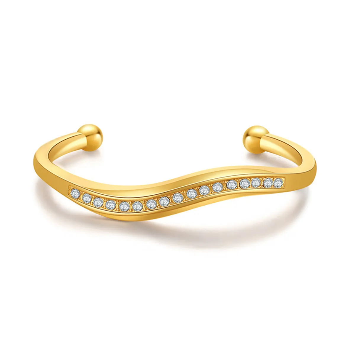 Clear Cubic Zirconia & 18K Gold-Plated Wave Cuff