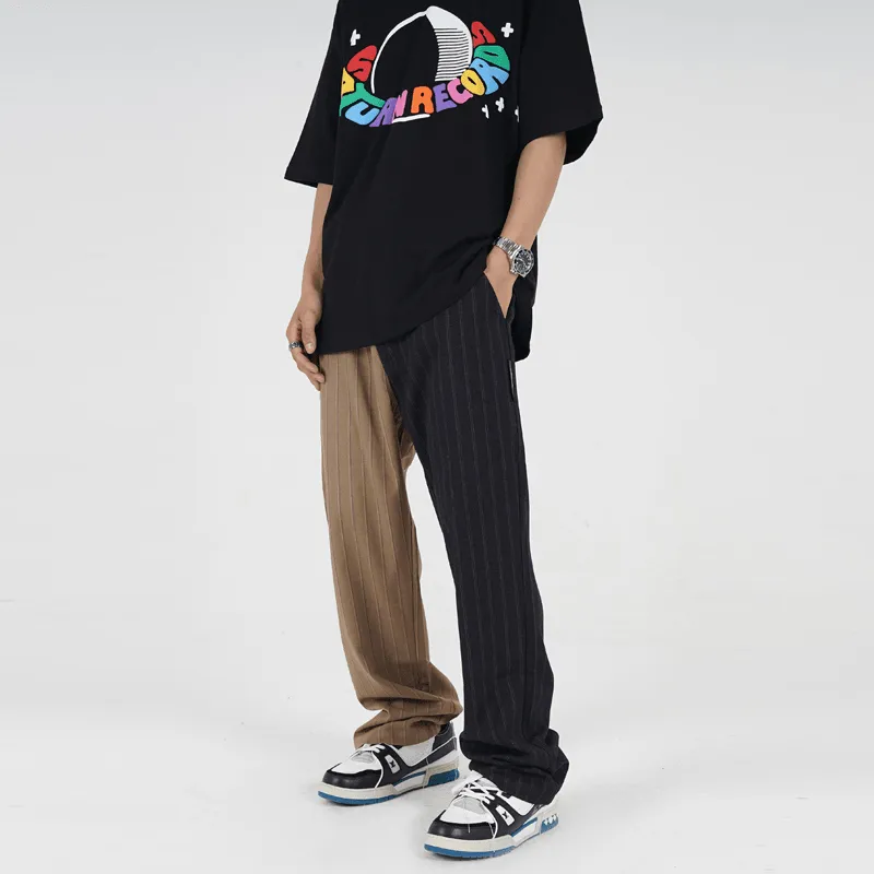 Color Matching Striped Flared Suit Pants Trendy Brand Wide-Leg Stitching Casual Pants