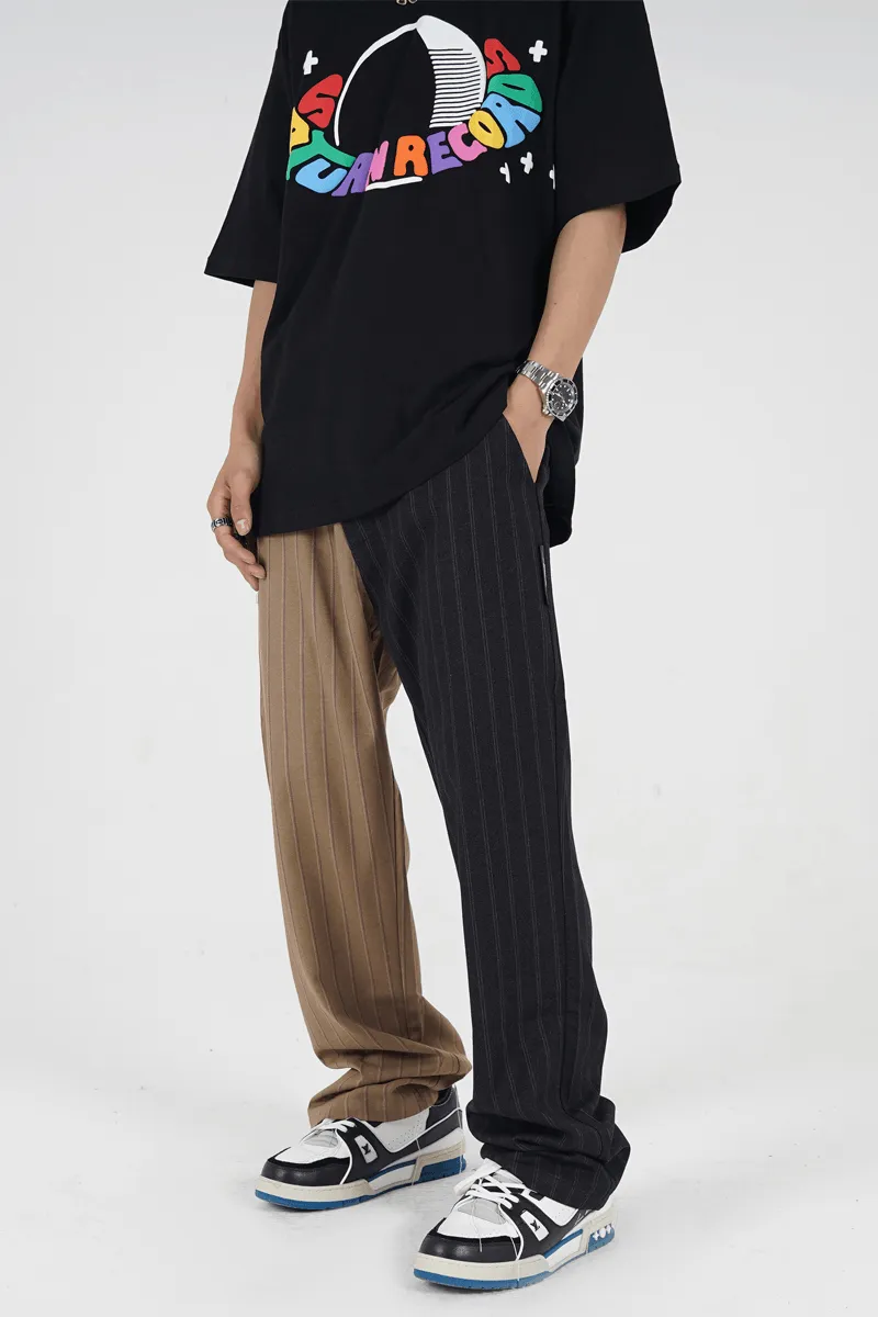 Color Matching Striped Flared Suit Pants Trendy Brand Wide-Leg Stitching Casual Pants