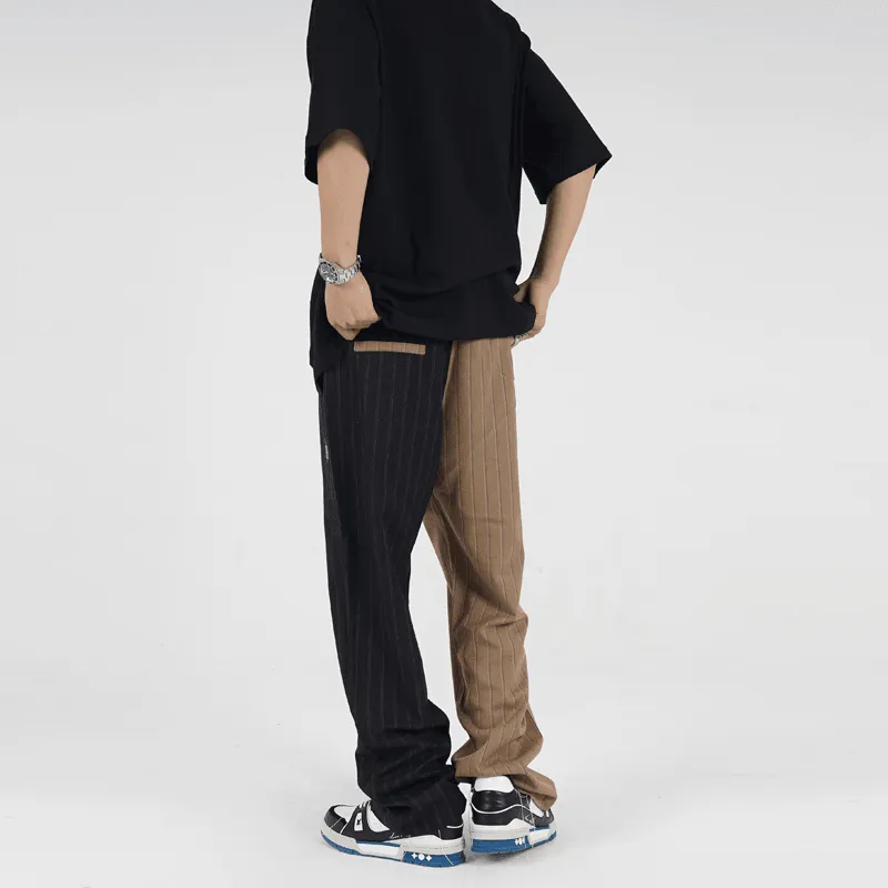 Color Matching Striped Flared Suit Pants Trendy Brand Wide-Leg Stitching Casual Pants