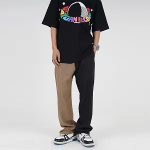 Color Matching Striped Flared Suit Pants Trendy Brand Wide-Leg Stitching Casual Pants