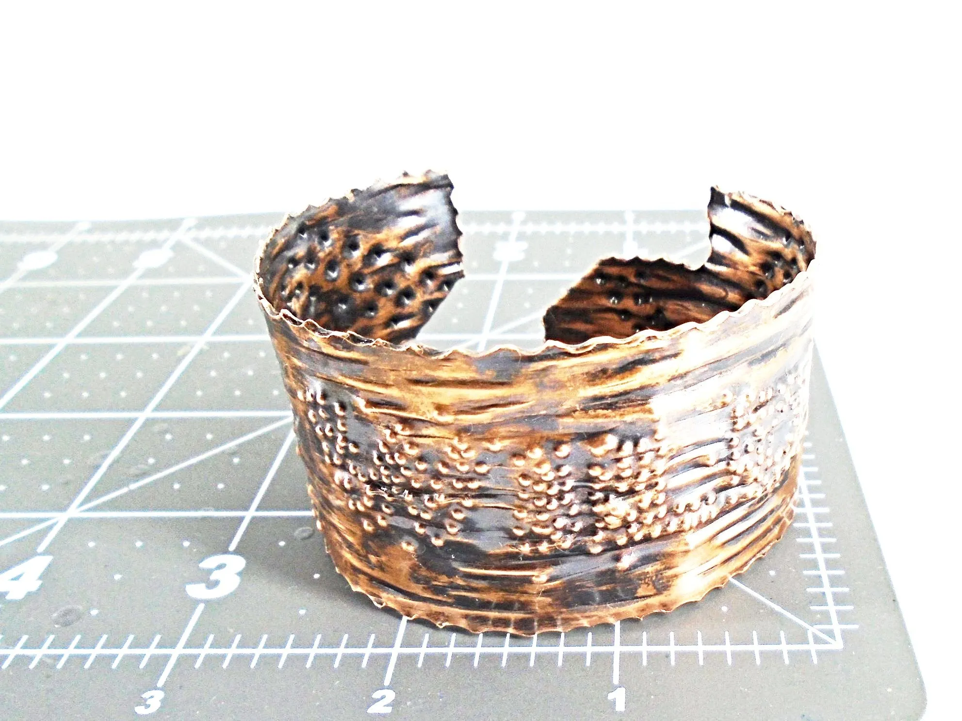 Copper  Handmade Boho Bracelet Cuff Tarnished And Stamp Design
