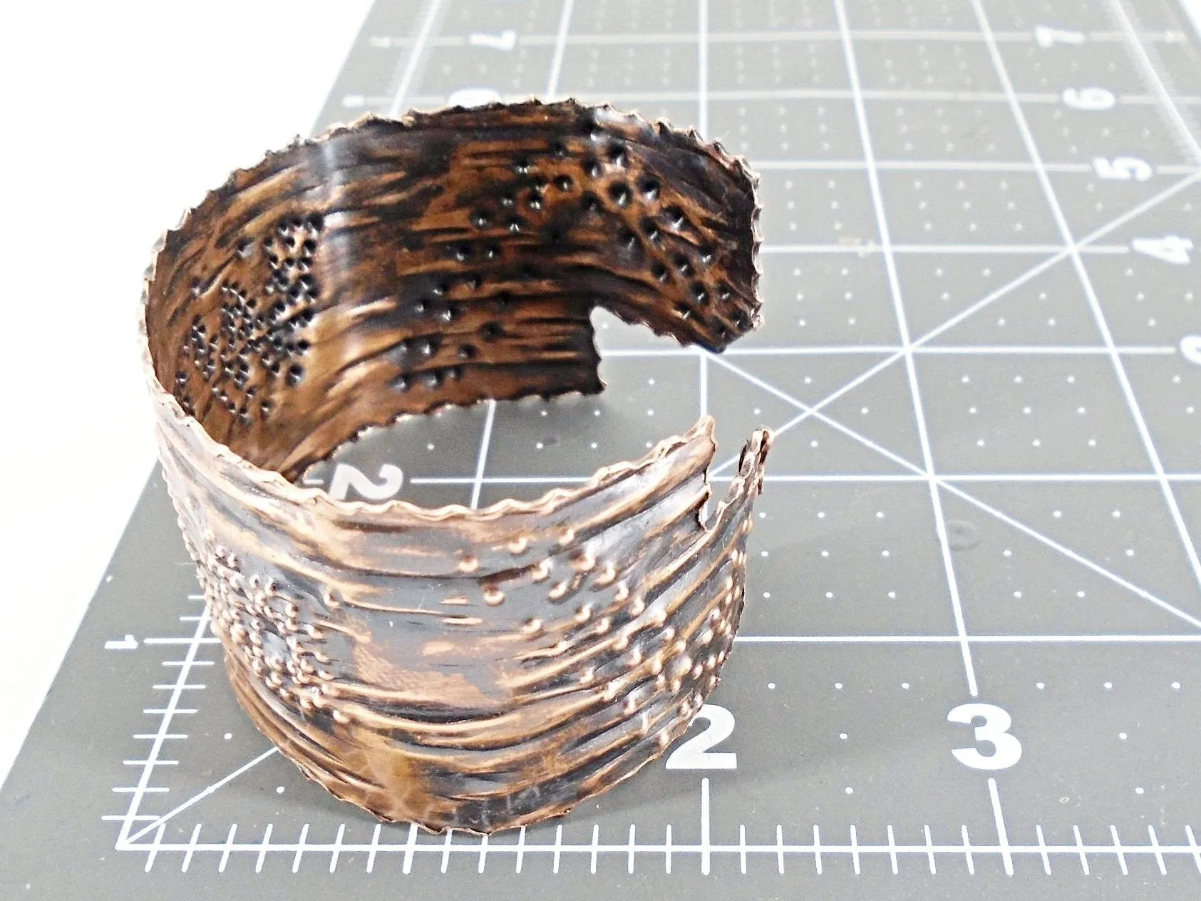 Copper  Handmade Boho Bracelet Cuff Tarnished And Stamp Design