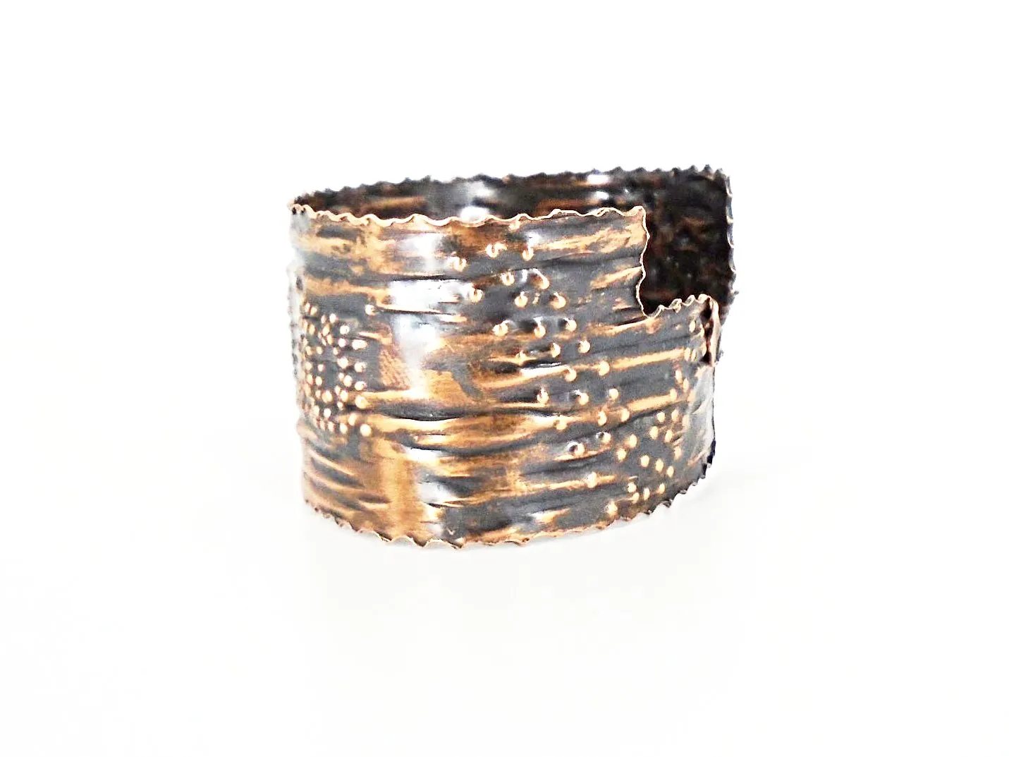 Copper  Handmade Boho Bracelet Cuff Tarnished And Stamp Design