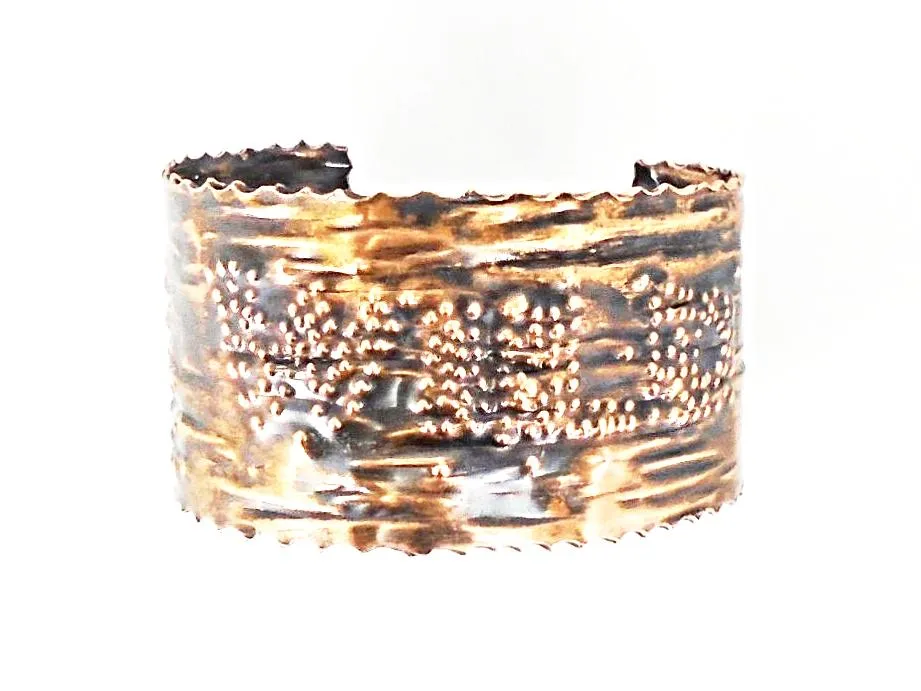Copper  Handmade Boho Bracelet Cuff Tarnished And Stamp Design