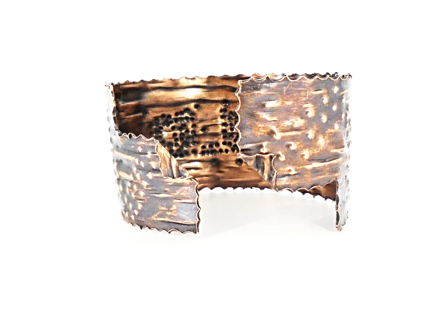 Copper  Handmade Boho Bracelet Cuff Tarnished And Stamp Design
