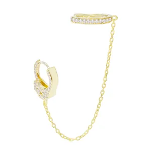 CZ Handcuff Chain Ear Cuff X Huggie Earring