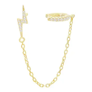 CZ Lightning Bolt Stud X Ear Cuff