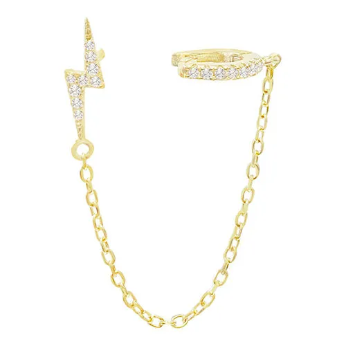 CZ Lightning Bolt Stud X Ear Cuff