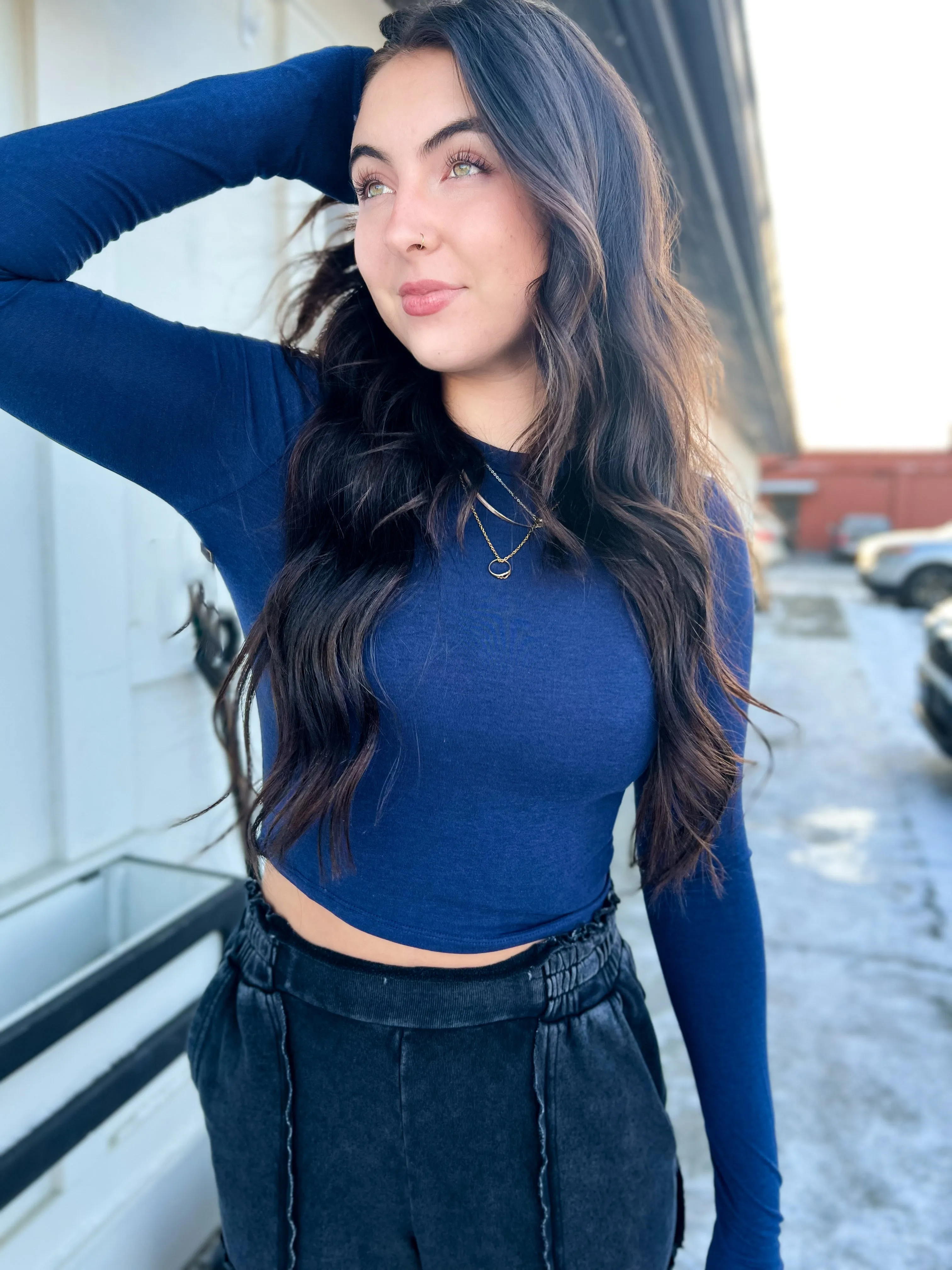 Dana Cropped LS Top-Dark Night
