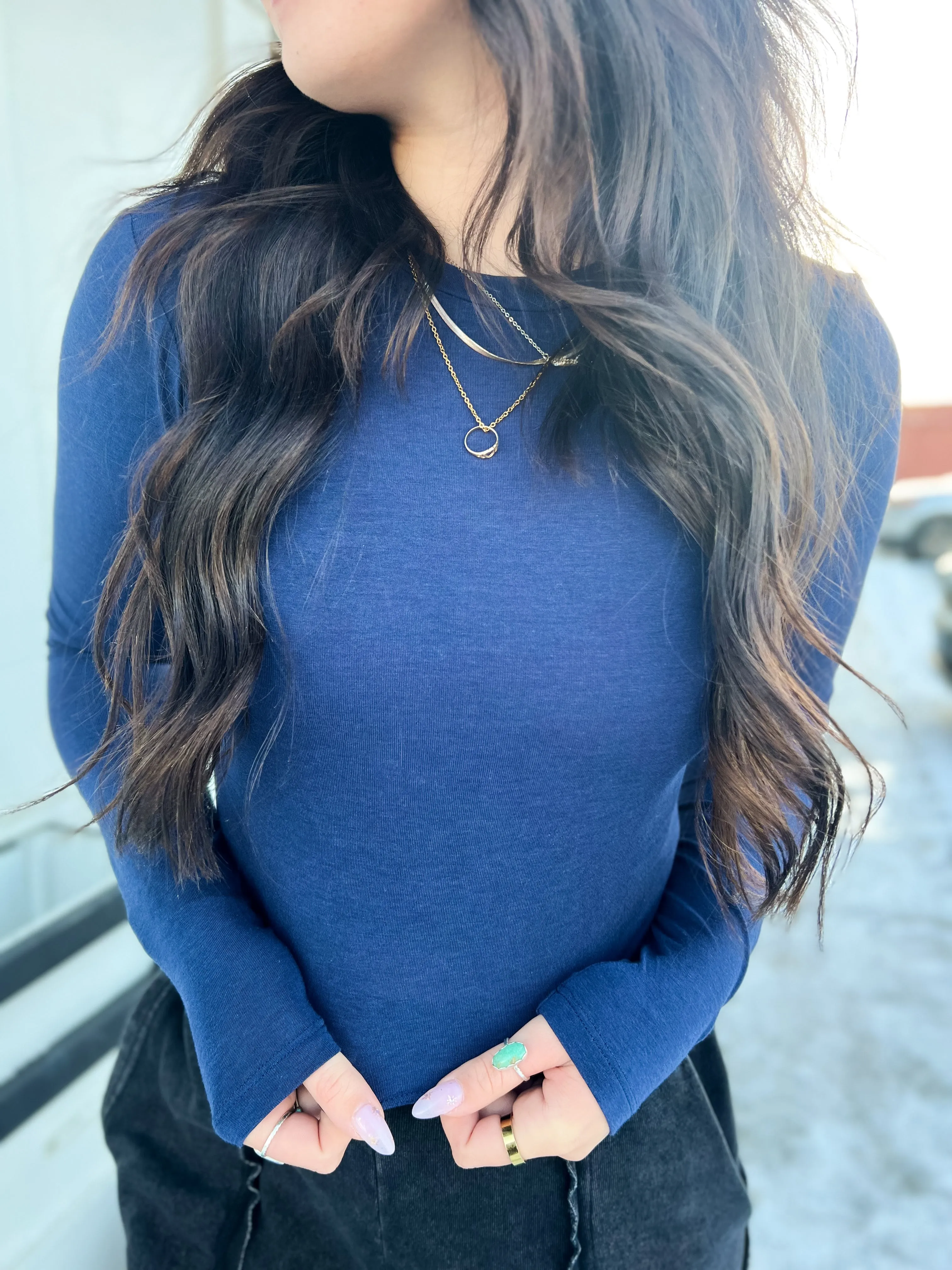 Dana Cropped LS Top-Dark Night