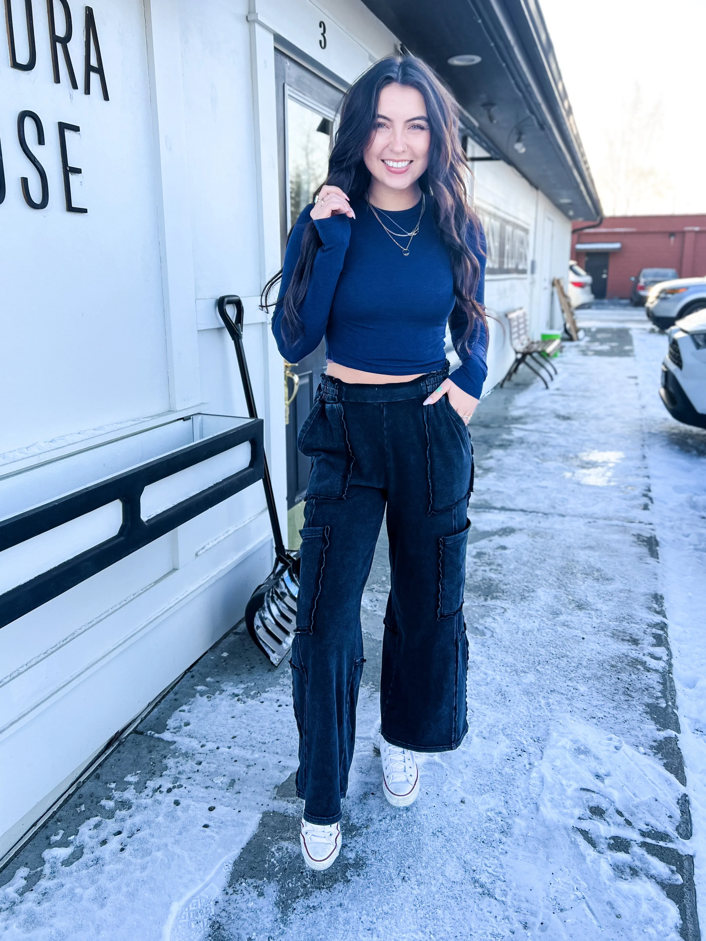 Dana Cropped LS Top-Dark Night
