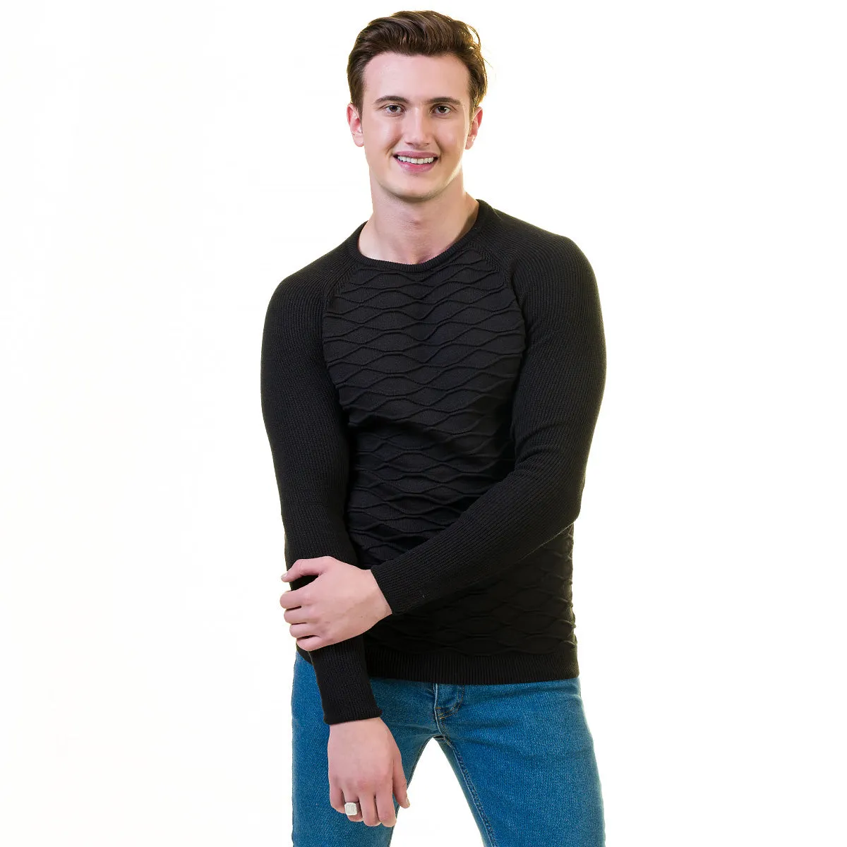 Dark Black Wool Luxury Zippered With Sweater Jacket Warm Winter Tailor Fit
